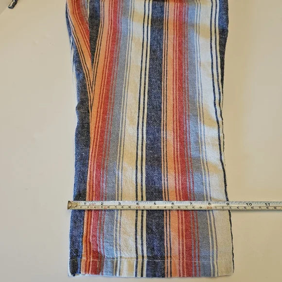 Per Se sizeLG linen blend wide leg crop pant, blue/orange stripe,beach,lagenlook - Picture 5 of 11